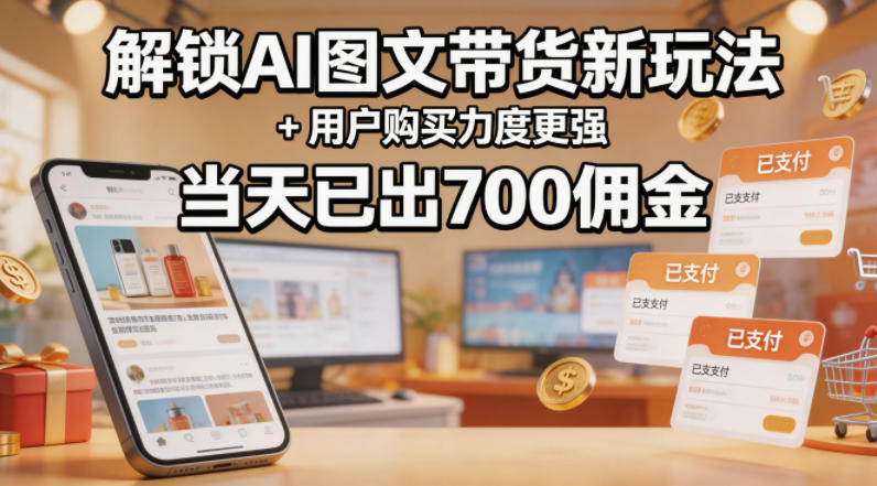解锁ai图文带货新玩法+用户购买力度更强，当天已出700佣金，详细拆解-柚子网创