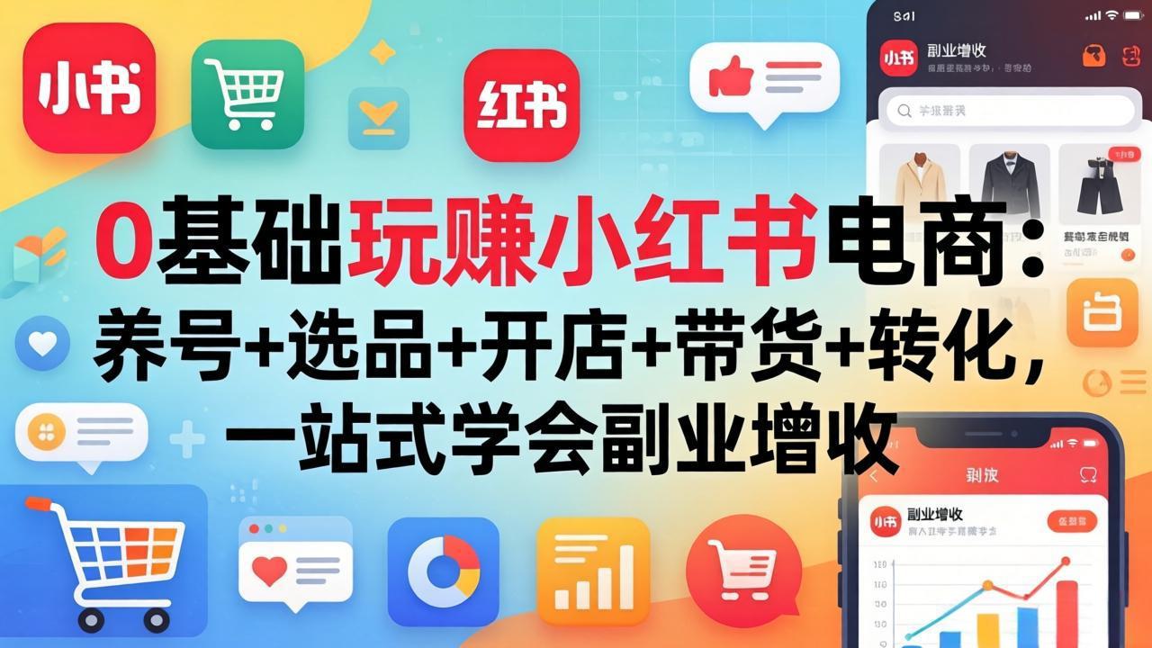 0基础玩赚小红书电商：养号+选品+开店+带货+转化，一站式学会副业增收-柚子网创