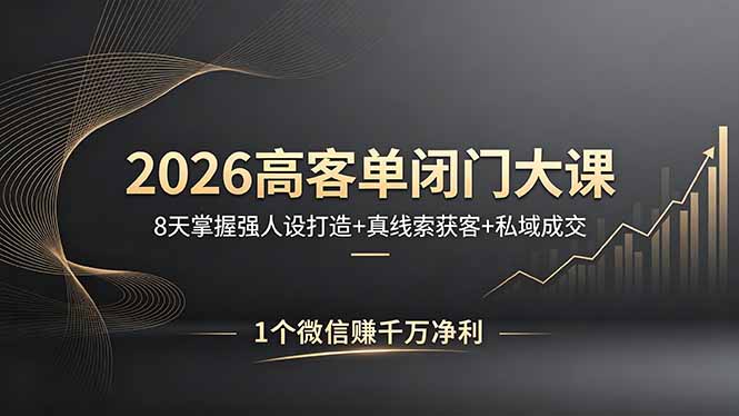 2026高客单闭门大课，8 天掌握强人设打造 + 真线索获客 + 私域成交，1 个微信赚千万净利-柚子网创