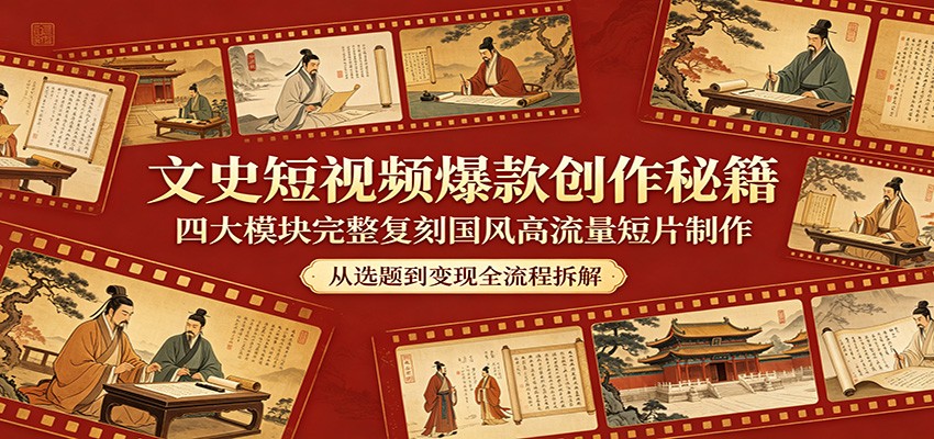 文史短视频爆款创作秘籍：四大模块完整复刻国风高流量短片制作-柚子网创