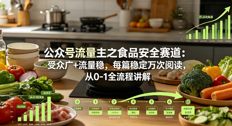 公众号流量主之食品安全赛道，受众广+流量稳，每篇作品稳定万次阅读，从0-1全流程讲解-柚子网创
