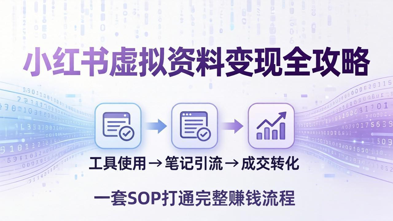 小红书虚拟资料变现全攻略：从工具使用到笔记引流成交，一套 SOP 打通完整赚钱流程-柚子网创