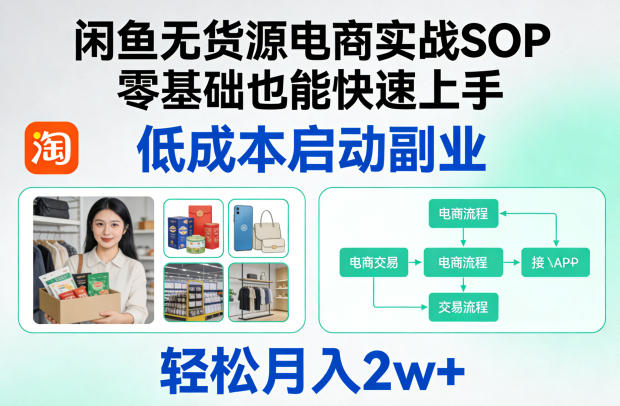 闲鱼无货源电商实战SOP，零基础也能快速上手，低成本启动副业，轻松月入2w+-柚子网创