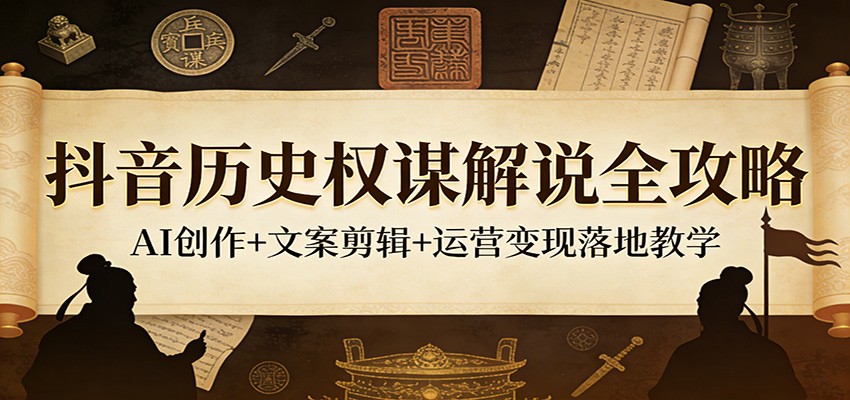 抖音历史权谋解说全攻略：AI创作+文案剪辑+运营变现落地教学-柚子网创