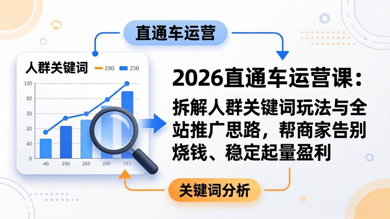 2026直通车运营课：拆解人群关键词玩法与全站推广思路，帮商家告别烧钱、稳定起量盈利-柚子网创