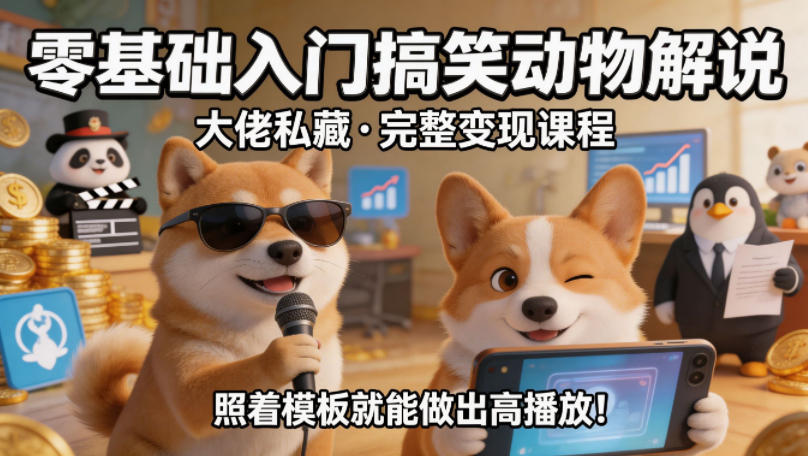 零基础入门搞笑动物解说，大佬私藏完整变现课程，照着模板就能做出高播放-柚子网创