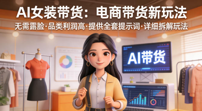 AI女装带货，电商带货新玩法，无需露脸，品类利润高，提供全套提示词，详细拆解玩法-柚子网创