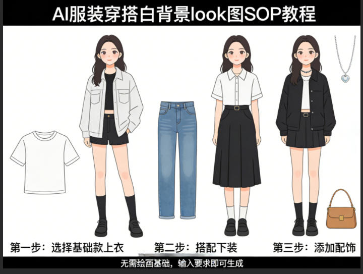 AI服装穿搭白背景look图SOP教程，不用会画画，提几句具体要求，AI就能还你一个奇迹-柚子网创