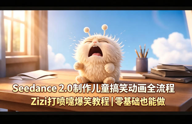 Seedance 2.0制作儿童搞笑动画全流程Zizi打喷嚏爆笑教程｜零基础也能做-柚子网创