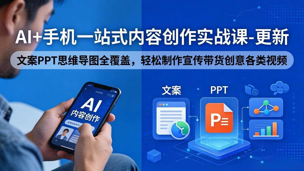（18204期）AI+手机一站式内容创作实战课-更新，文案PPT思维导图全覆盖，轻松制作宣传带货创意各类视频-柚子网创