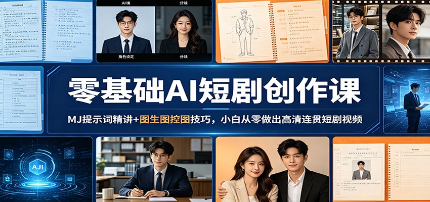 零基础AI短剧创作课：MJ提示词精讲+图生图控图技巧，小白从零做出高清连贯短剧视频-柚子网创