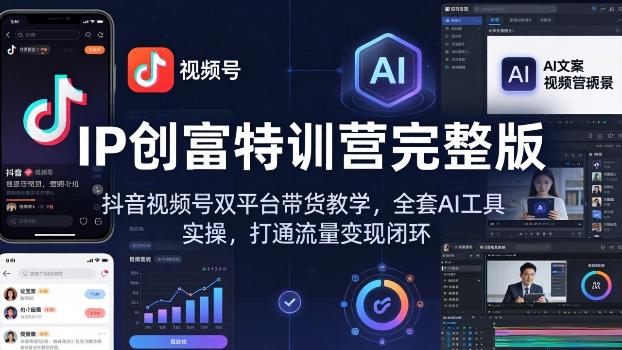 IP创富特训营完整版：抖音视频号双平台带货教学，全套AI工具实操，打通流量变现闭环-柚子网创