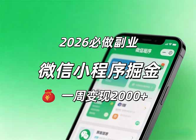 2026微信小程序掘金，简单好上手，一周变现2000+-柚子网创