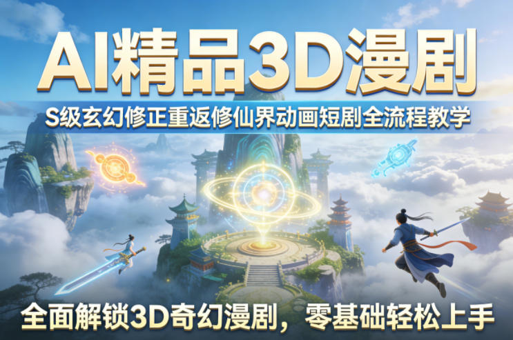 AI精品3D漫剧S级玄幻修正重返修仙界动画短剧全流程教学，全面解锁3D奇幻漫剧，零基础轻松上手-柚子网创