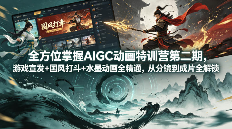 全方位掌握AIGC动画特训营第二期，游戏宣发+国风打斗+水墨动画全精通，从分镜到成片全解锁-柚子网创