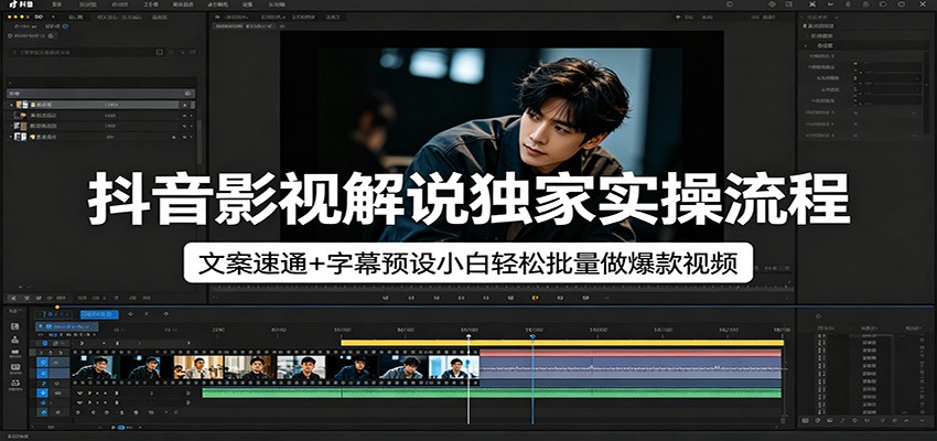 抖音影视解说独家实操流程，文案速通+字幕预设小白轻松批量做爆款视频-柚子网创
