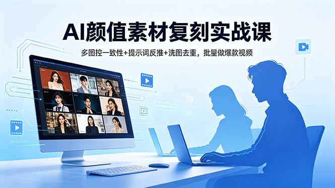 AI颜值素材复刻实战课，多图控一致性+提示词反推+洗图去重，批量做爆款视频-柚子网创