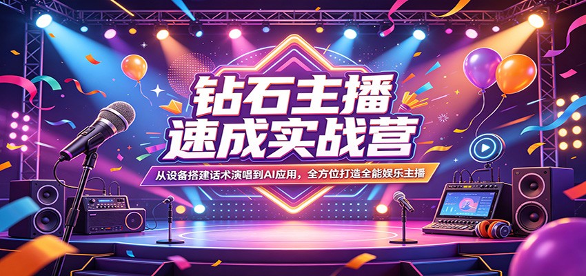 钻石主播速成实战营：从设备搭建话术演唱到AI应用，全方位打造全能娱乐主播-柚子网创
