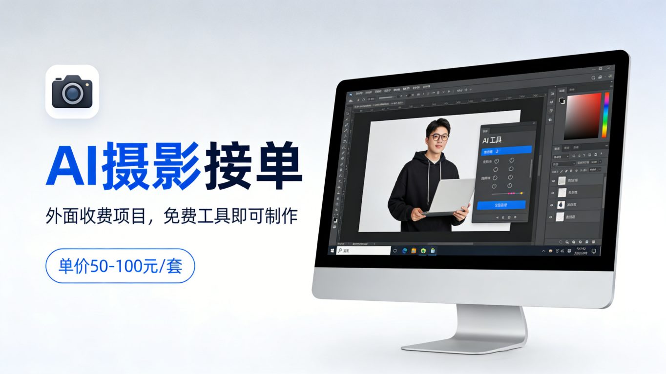 外面收费项目，AI摄影接单，免费工具就可以做，单价50-100一套-柚子网创