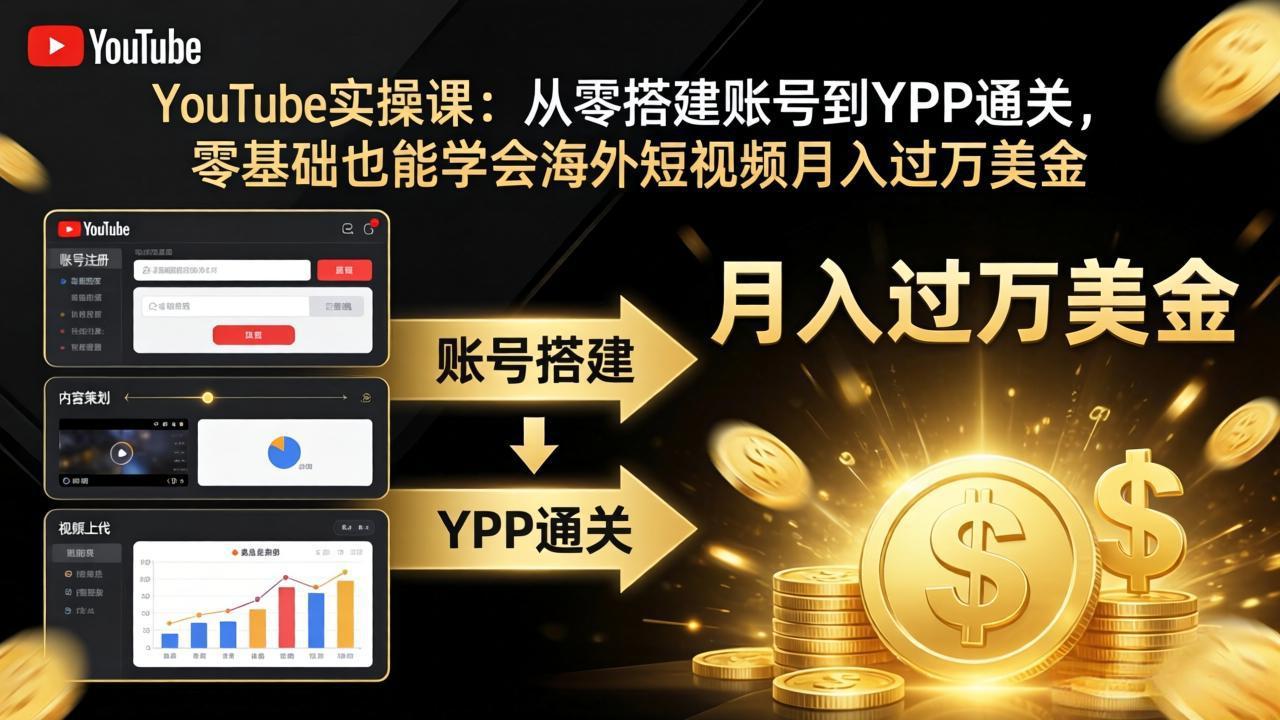 YouTube实操课：从零搭建账号到YPP通关，零基础也能学会海外短视频月入过万美金-柚子网创