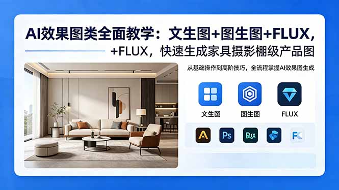 AI效果图类全面教学：文生图+图生图+FLUX，快速生成家具摄影棚级产品图-柚子网创