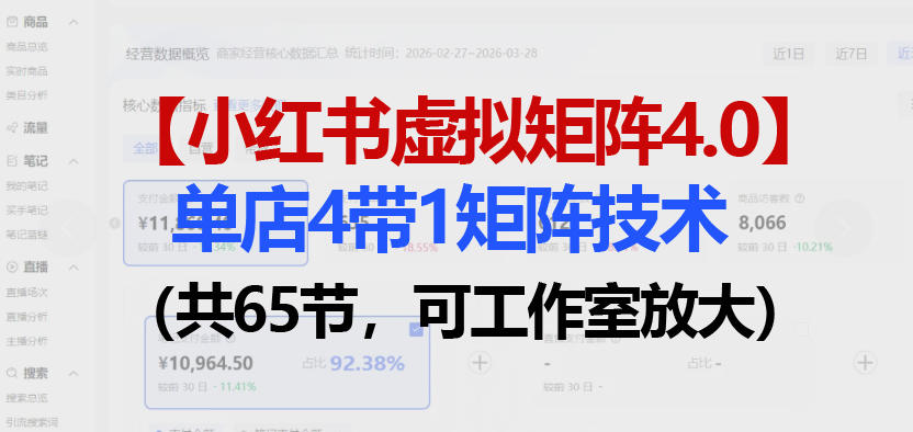 小红书虚拟矩阵4.0技术：单店4带1矩阵(共65节，可工作室放大)-柚子网创