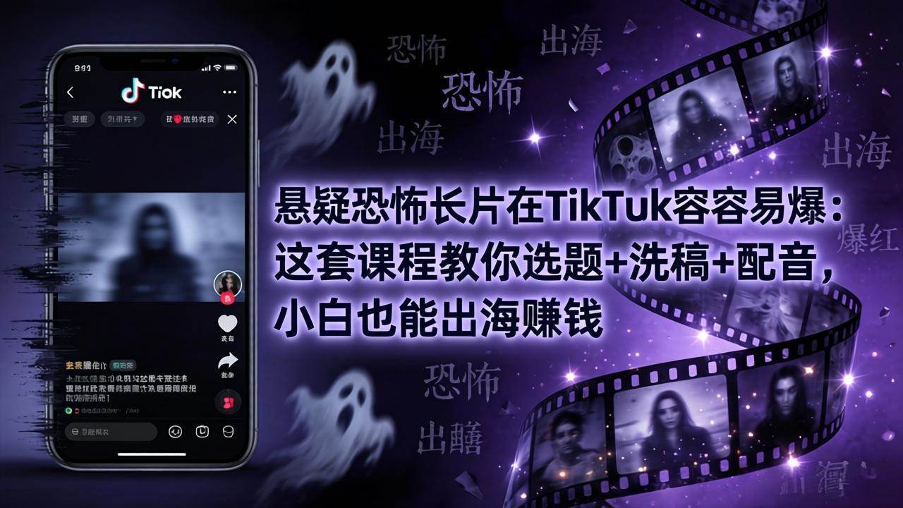 （18220期）悬疑恐怖长片在TikTok最容易爆：这套课程教你选题+洗稿+配音，小白也能出海赚钱-柚子网创