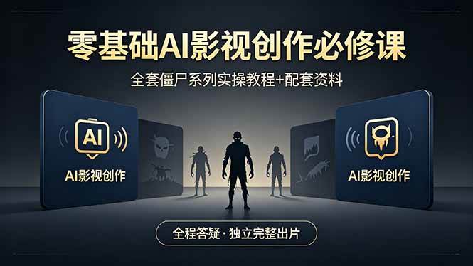 （18185期）零基础AI影视创作必修课，全套僵尸系列实操教程加配套资料，全程答疑带你独立完整出片-柚子网创