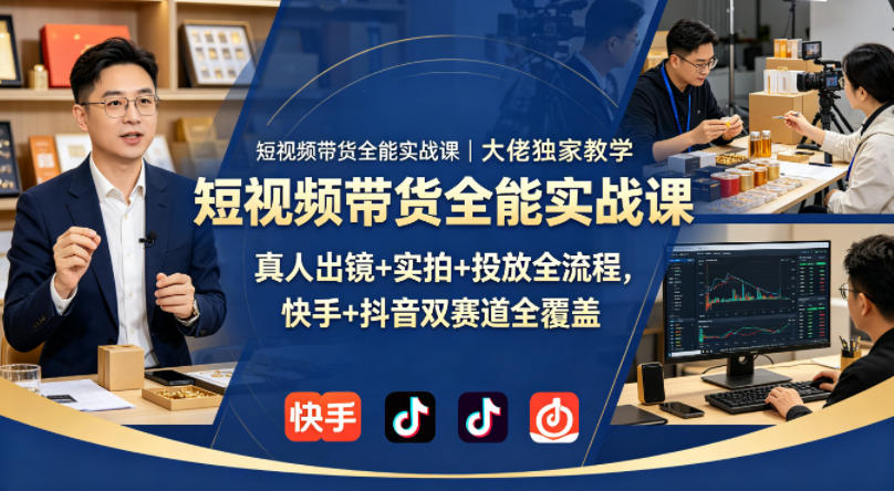 短视频带货全能实战课｜大佬独家教学，真人出镜+实拍+投放全流程，快手+抖音双赛道全覆盖-柚子网创