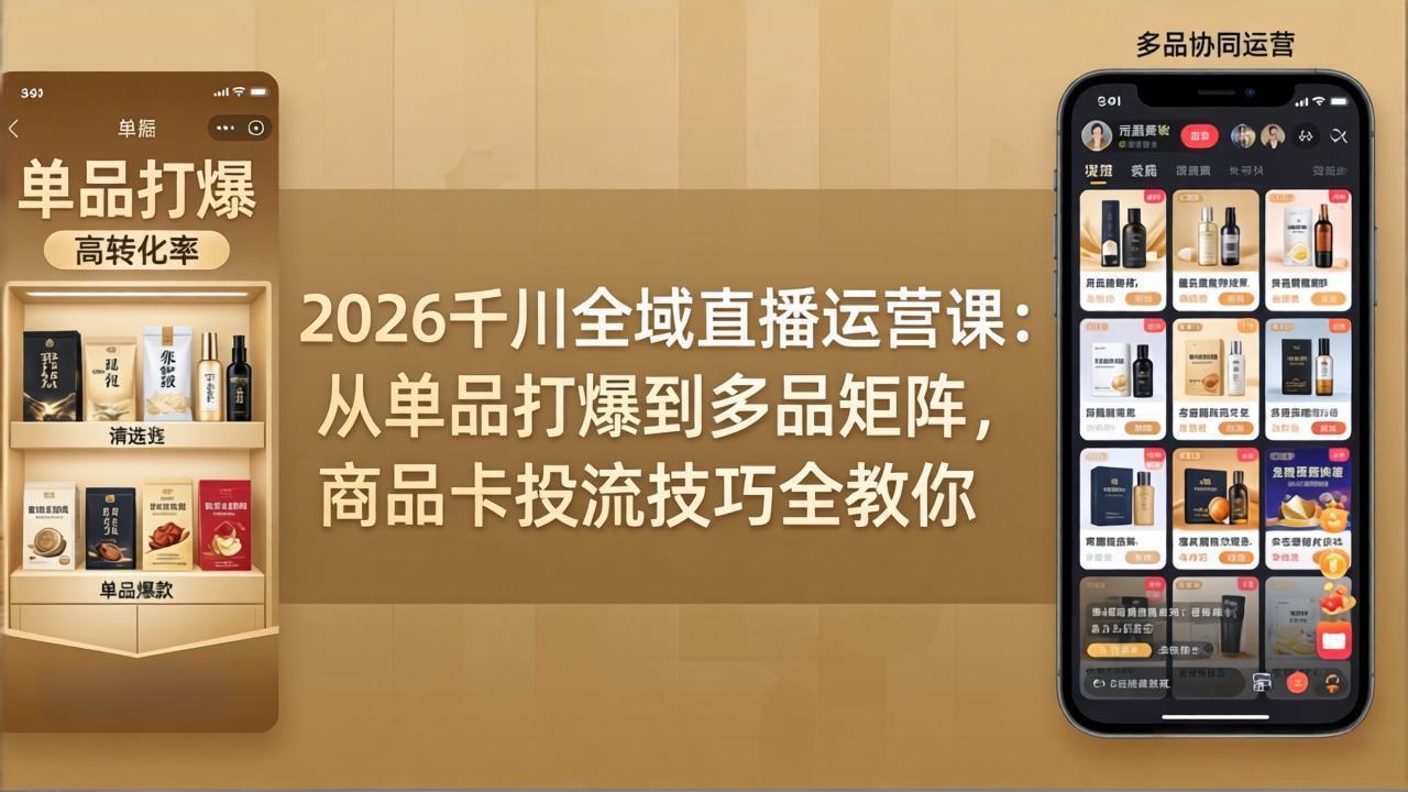 2026千川全域直播运营课：从单品打爆到多品矩阵，商品卡投流技巧全教你-柚子网创