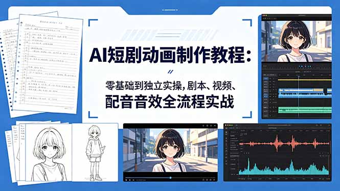 AI短剧动画制作教程：零基础到独立实操，剧本、视频、配音音效全流程实战-柚子网创
