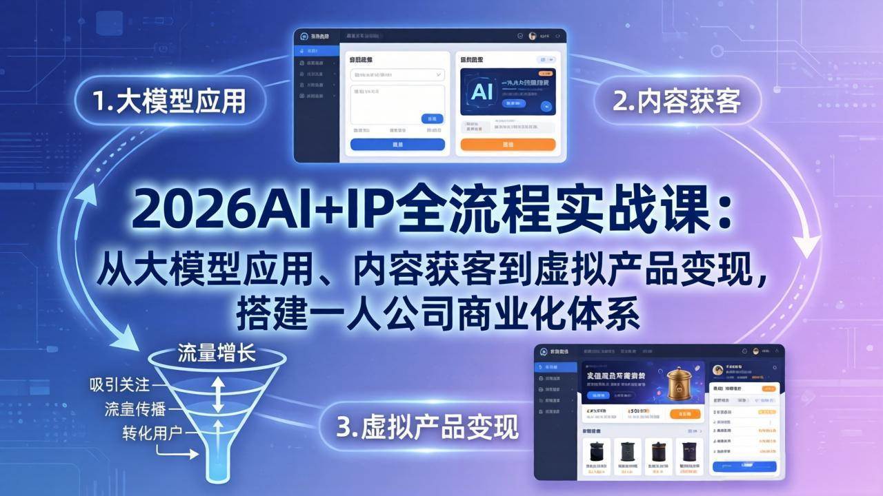 （17863期）2026AI+IP全流程实战课：从大模型应用、内容获客到虚拟产品变现，搭建一人公司商业化体系-柚子网创