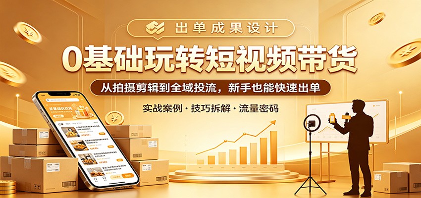 0基础玩转短视频带货：从拍摄剪辑到全域投流，新手也能快速出单-柚子网创