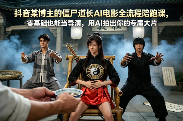 抖音某博主的僵尸道长AI电影全流程陪跑课，零基础也能当导演，用AI拍出你的专属大片-柚子网创