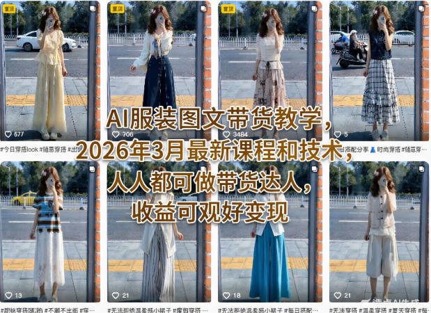 AI服装图文带货教学，2026年3月最新课程和技术，人人都可做带货达人，收益可观好变现-柚子网创