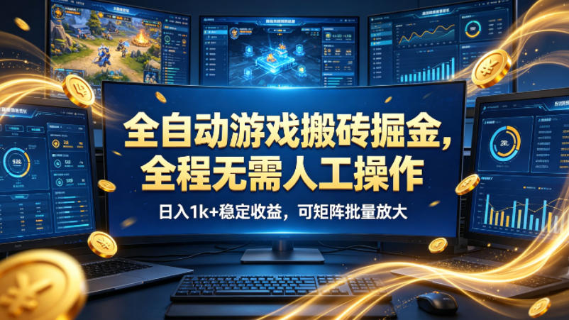 全自动游戏搬砖掘金，全程无需人工操作，日入1k+稳定收益，可矩阵批量放大【揭秘】-柚子网创