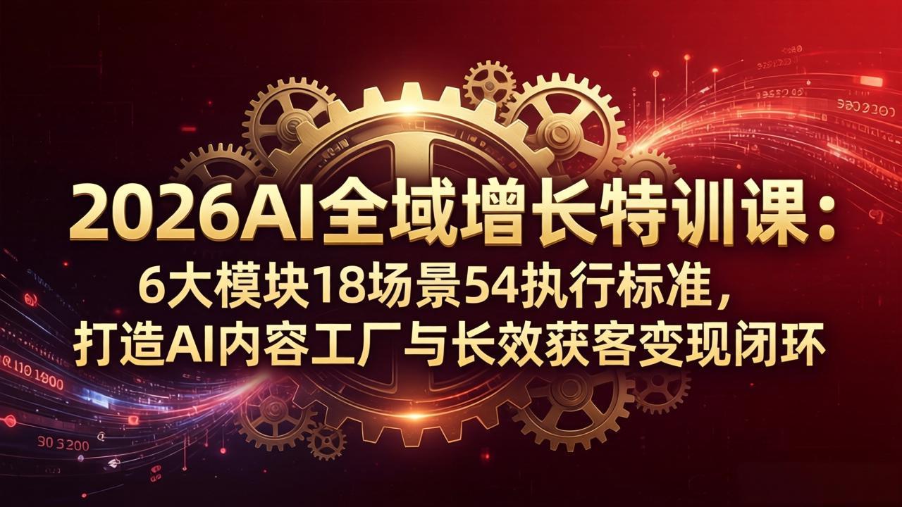 2026AI全域增长特训课：6大模块18场景54执行标准，打造AI内容工厂与长效获客变现闭环-柚子网创