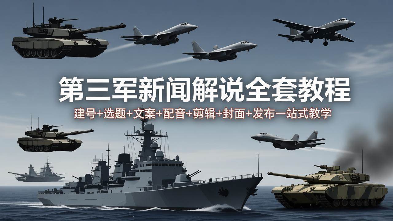（18081期）第三军迷新闻解说全套教程：建号+选题+文案+配音+剪辑+封面+发布一站式教学-柚子网创