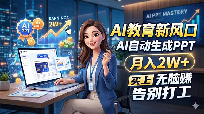 AI教育新风口，AI自动生成PPT，月入2W+，无脑赚，告别打工-柚子网创