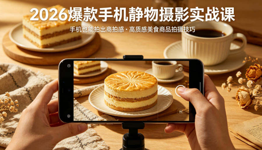 2026爆款手机静物摄影实战课，手机也能拍出商拍感，学会拍出高质感美食商品-柚子网创