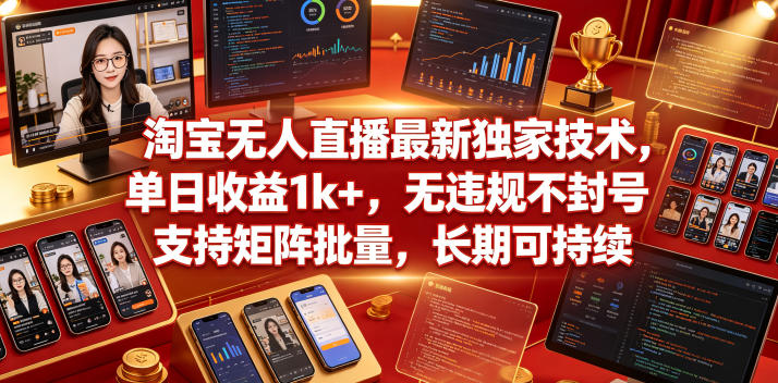 淘宝无人直播最新独家技术，单日收益1k+，无违规不封号，支持矩阵批量，长期可持续【揭秘】-柚子网创