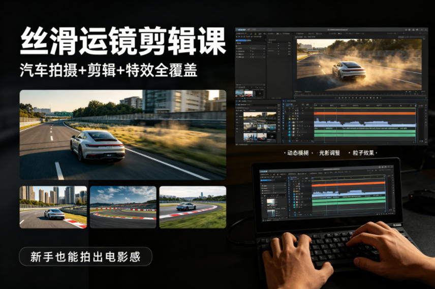 大叔丝滑运镜剪辑课，汽车拍摄+剪辑+特效全覆盖，新手也能拍出电影感-柚子网创