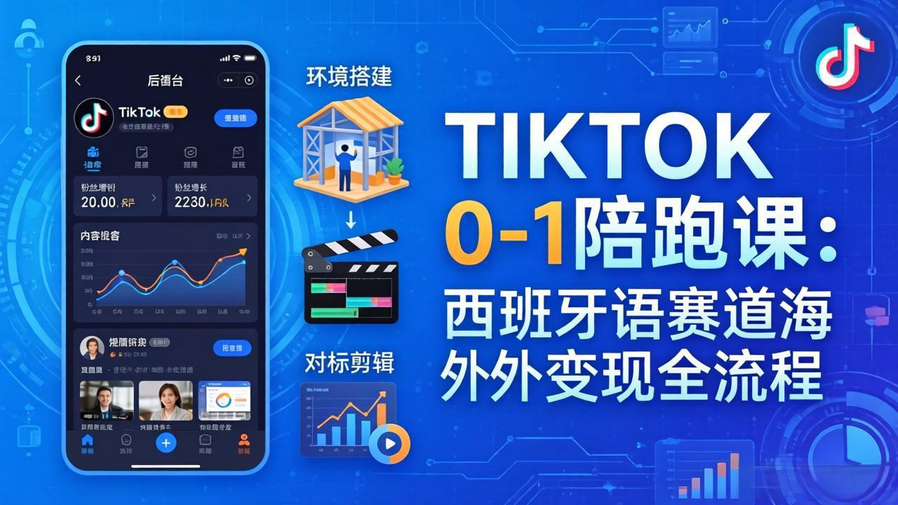 TIKTOK 0-1 陪跑课：从环境搭建到刷对标剪辑，西班牙语赛道海外变现全流程-柚子网创