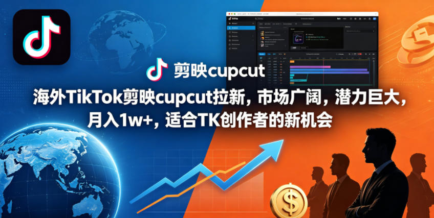 海外TikTok剪映cupcut拉新，市场广阔，潜力巨大，月入1w+，适合TK创作者的新机会-柚子网创