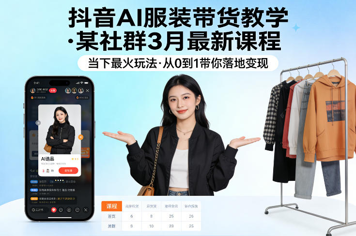 抖音AI服装带货教学，某社群3月最新课程，当下最火玩法，从0到1带你落地变现-柚子网创