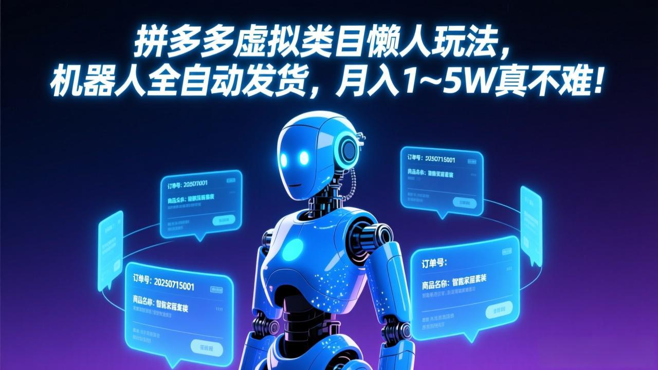 拼多多虚拟类目懒人玩法,机器人全自动发货,月入 1-5W 真不难!-柚子网创