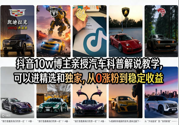 抖音10w博主亲授汽车科普解说教学，可以进精选和独家，从0涨粉到稳定收益(详细视频课程+1T素材)-柚子网创