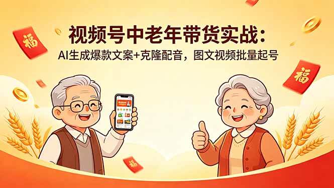（18396期）视频号中老年带货实战：AI生成爆款文案+克隆配音，图文视频批量起号-柚子网创