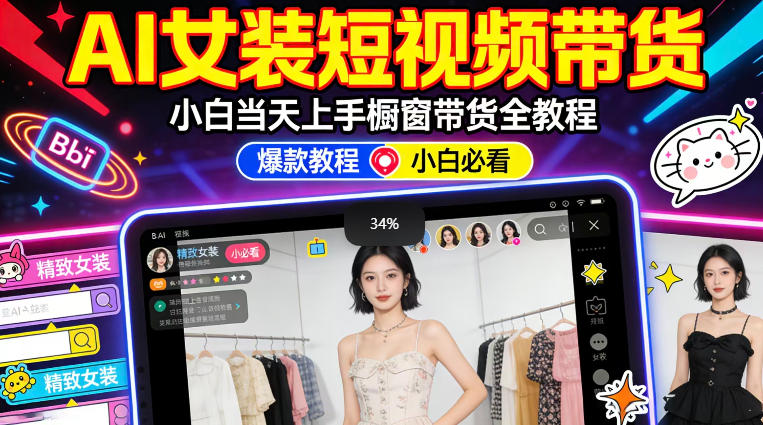 AI女装短视频橱窗带货：小白零门槛当天上手，高佣金爆款轻松賺！-柚子网创