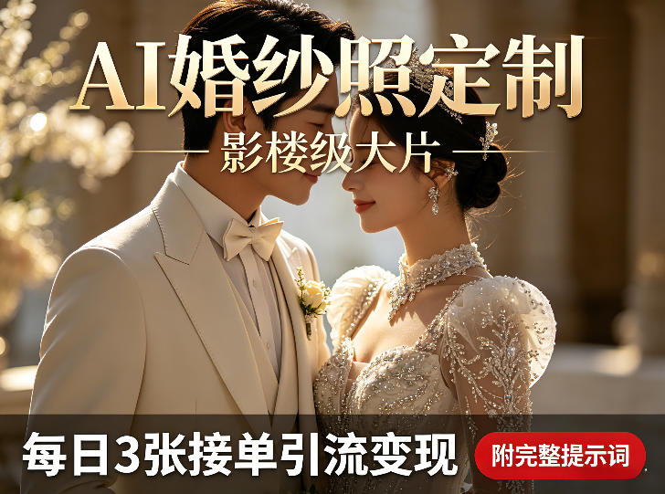 AI婚纱照定制影楼级大片，每日3张接单引流变现，轻松实现副业增收（附完整提示词）-柚子网创